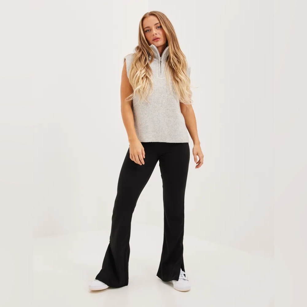 VILA Black Flare Pants With Split Hem Size Medium - Picture 2 of 8